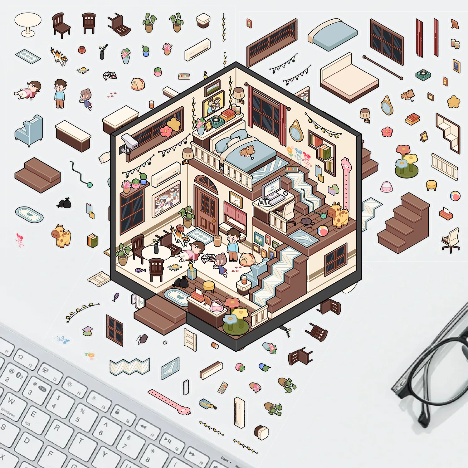 2/3 قطعة ساحل الورد ، ملاحظات حساء السلحفاة ثلاثية الأبعاد ملصقات المناظر الطبيعية المشهد التراص البصرية ملصقات ثلاثية الأبعاد هدية للأطفال