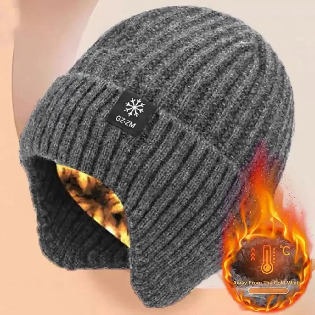 Outdoor Men Winter Knitted Hat Plush Warmth Peaked Cap Thick Plush  Knitted Soft Warm Dome Ear Protection Warm Cycling Beanie