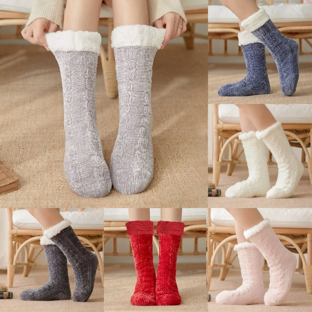 Soft Velvet Thicken Thermal Socks Anti Slip Warm Sleeping Socks Women Knitted Hosiery Winter Plush Socks Winter
