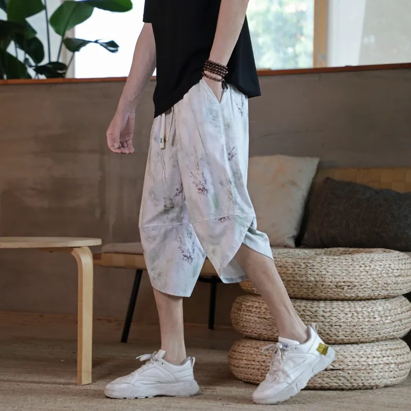 Capri Pants Traditional Summer Style Shorts Men's Loose Radish Pants Men's Capri Harun Pants Beach Pants Chinese Lantern Pants