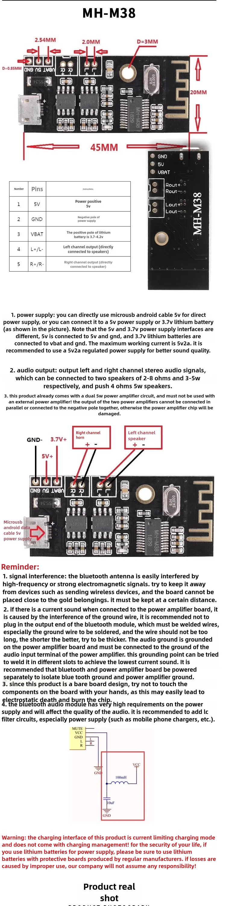 Snvi MH-M18 M28 M38 5.0 Bluetooth-Audio-Empfängermodul Bluetooth 4.2 Stereo HIFI Kabelloser MP3-Decoder-Board DIY Lautsprecher-Upgrade – Detail 5