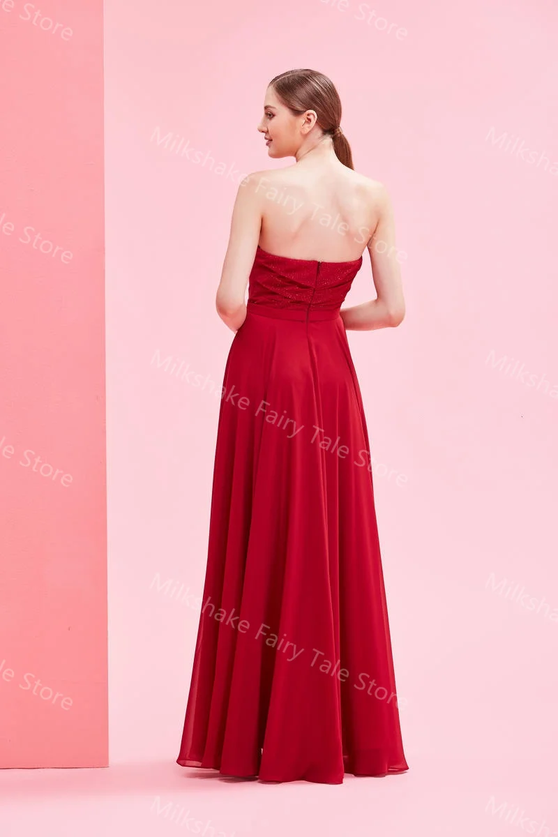 فساتين سهرة نسائية أنيقة عتيقة بدون أكمام على شكل حرف A فساتين حفلات شيفون بفتحة جانبية سويب تراين مخصصة لحفلات الزفاف #2