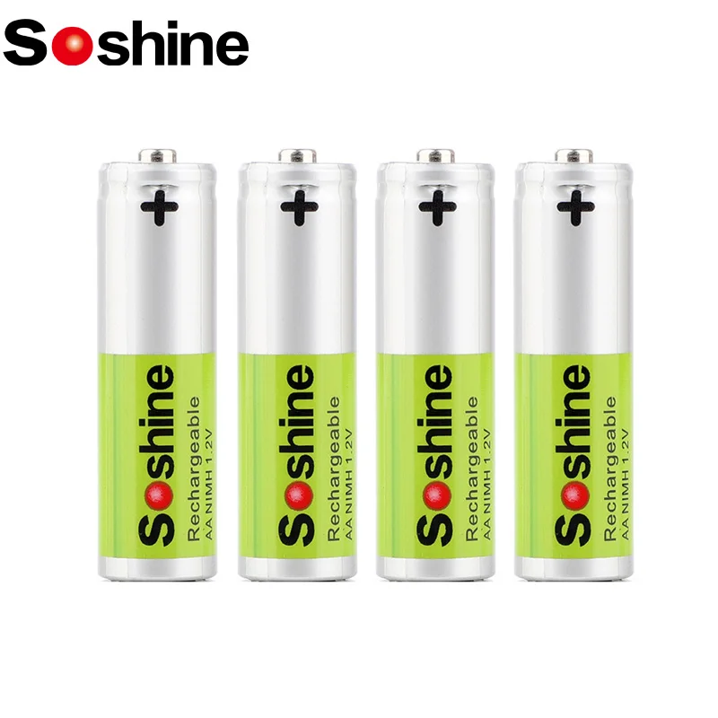 Soshine 4PC 1.2V 1300mAh Low Self Discharge Battery AA NIMH Rechargeable Batteries for Microphone Portable Video Game Flashlight