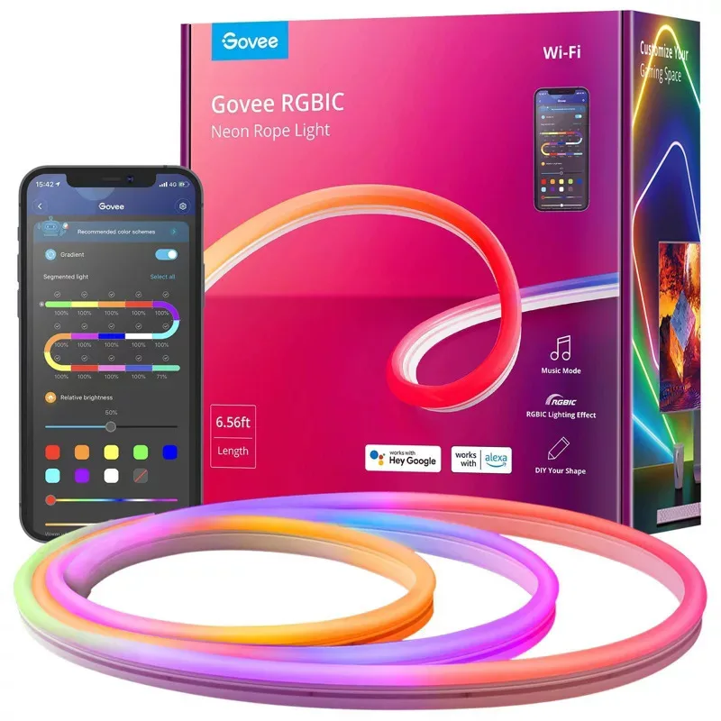 

RGBIC LED Neon Rope Light 6.5ft App Controlled Smart Lighting Alexa Google Assistant Music Sync 16 Million Colors Waterproof
