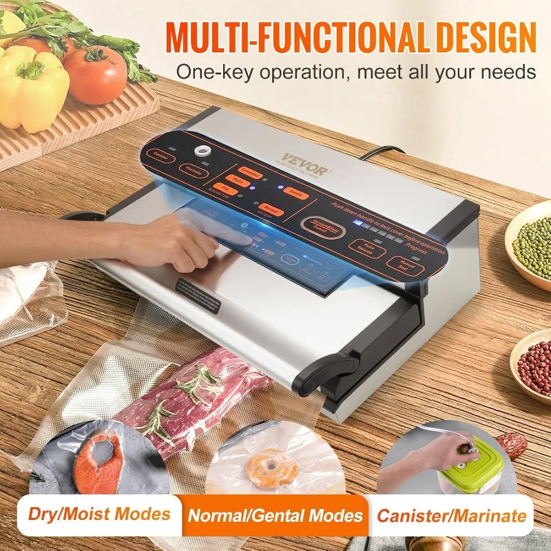 VEVOR Food Vacuum Sealer Machine, 95Kpa 350W Powerful Dual Pump and Dual Sealing, Dry and Moist Food Storage, Automatic