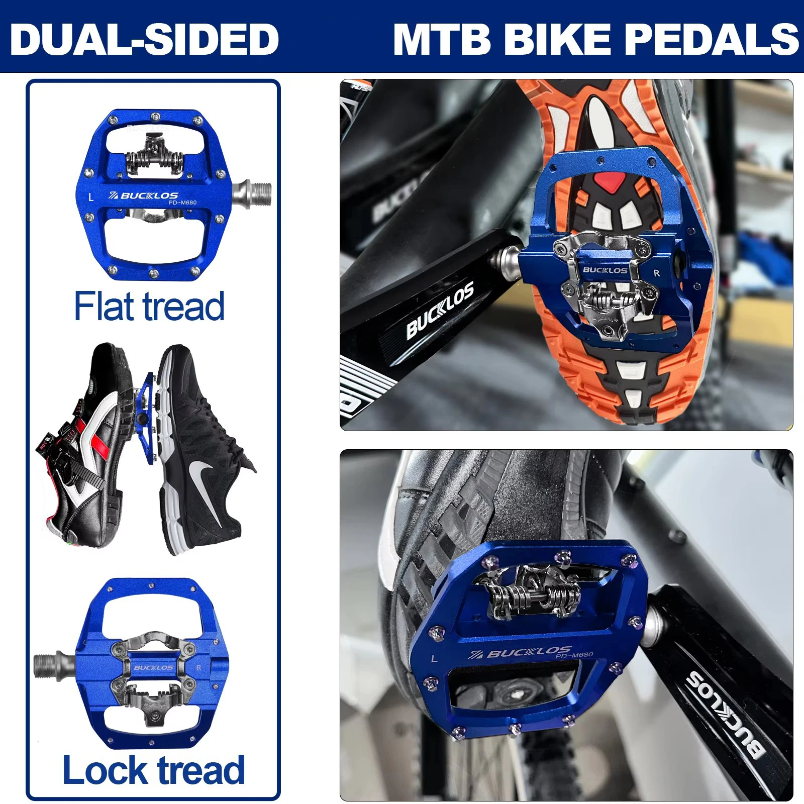 BUCKLOS MTB Bike Pedal for SPD Dual Self-locking MTB Platform Pedals Footrest Mountain Bicycle Pedal Non-slip Clipless Bike Part
