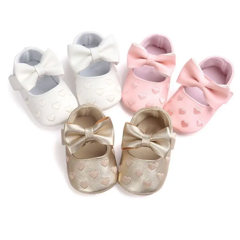 Chaussures en cuir PU avec nœud papillon pour bébés filles, mocassins mignons, semelle souple, chaussures plates pour bébés, chaussures de princesse pour tout-petits, premiers pas, CPull