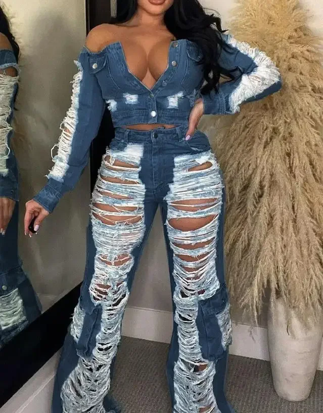 Sexy Womens Outfit Hoge Taille Zak Ontwerp Gescheurde Jeans Broek 2023 Herfst Zomer Lente Nieuwe Mode Casual