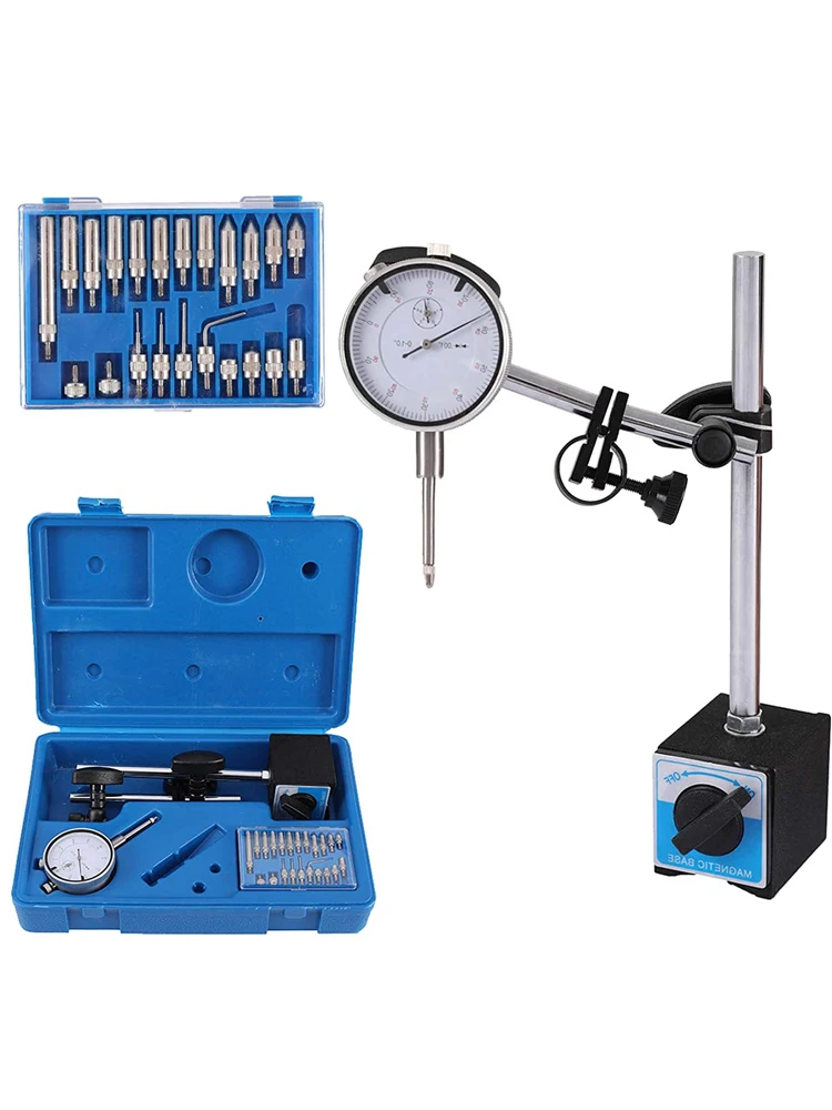 Dial Indicator with Magnetic Base 0-10mm Tester Gage, Dial Test Indicator 0.01mm Precision, Magnetic Dial Indicator Base Holder