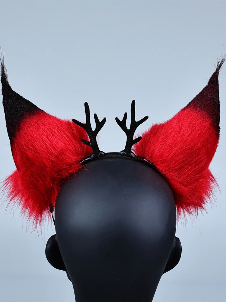 Anime Alastor Cosplay Ears Wigs Hairs Tails Anime Hotel Alastor Red Props For Women Men Party Props Gifts