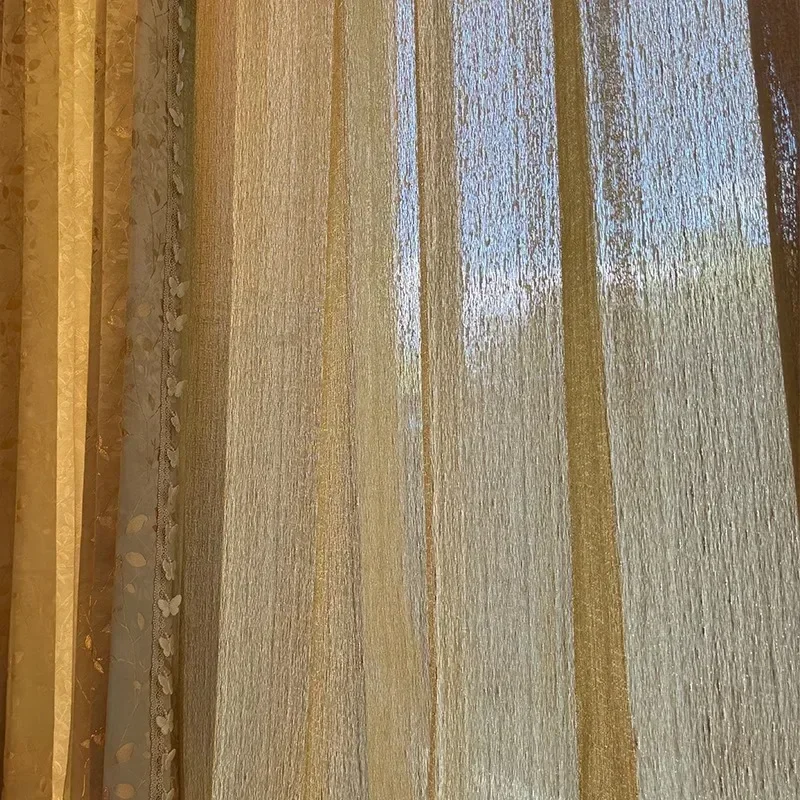 

New Light Luxury Gold Leaf Curtain For Living Dining Room Bedroom American Chinese Champagne Gold Silk Thread Splicing Butterfly