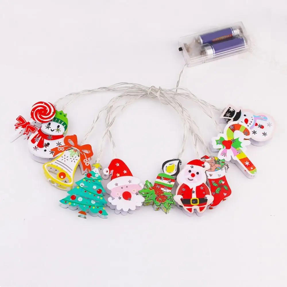 Guirxiété Lumineuse de Noël, 10 Motifs de Noël, Art du Fer Kawaii, Guirxiété Lumineuse LED Portable Créative, 1.65m, 10 Lumières