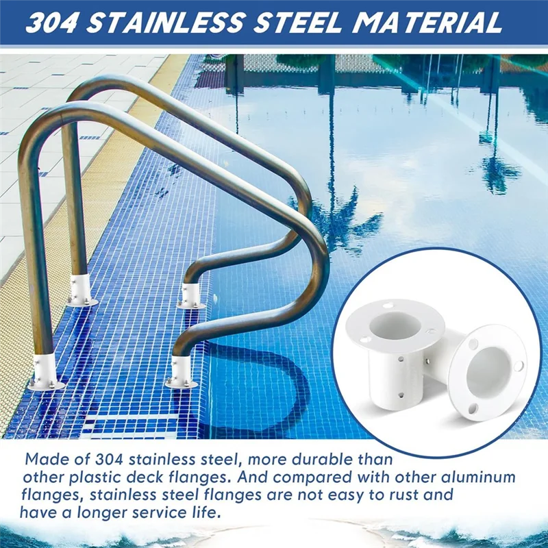 

AAAN-4 Pieces Stainless Steel Deck Flanges White Flange Rod End Holder Pool Deck Anchors Pool Handrail Flange