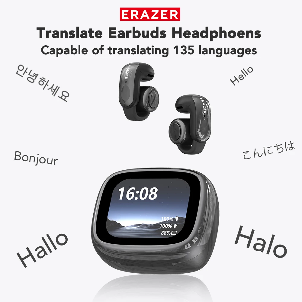 Écouteurs Traducteurs IA ERAZER XF28 – Écouteurs Bluetooth Sans Fil Ouverts pour Sport, Bureau, Voyage, ASMR avec Micro et Appels HD