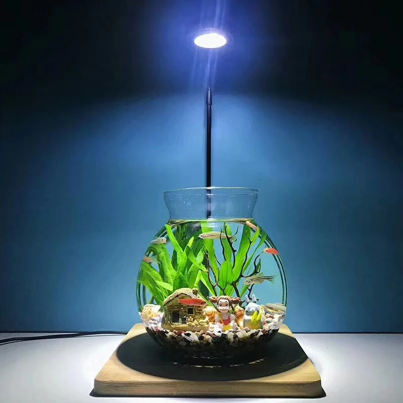 

LED Light Aquarium Lamp 3W-7W Mini Fish Tank Freshwater LED Lamp+Bamboo holder