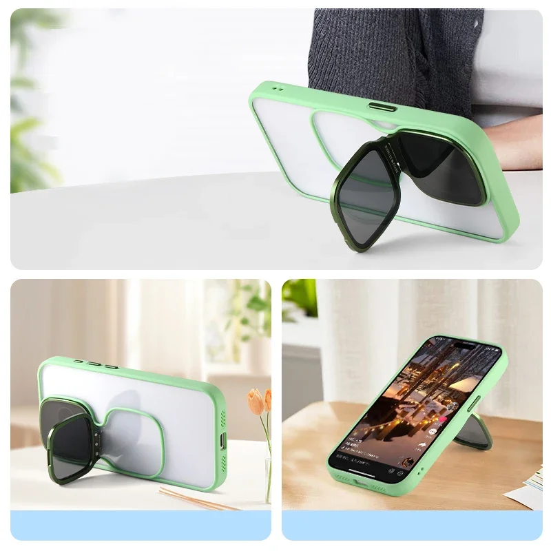 Lens holder Phone Case For iPhone 12 13 14 15 Pro Max Glass Lens Protection Silicone Frame Acrylic Backplane Stand Phone Cover