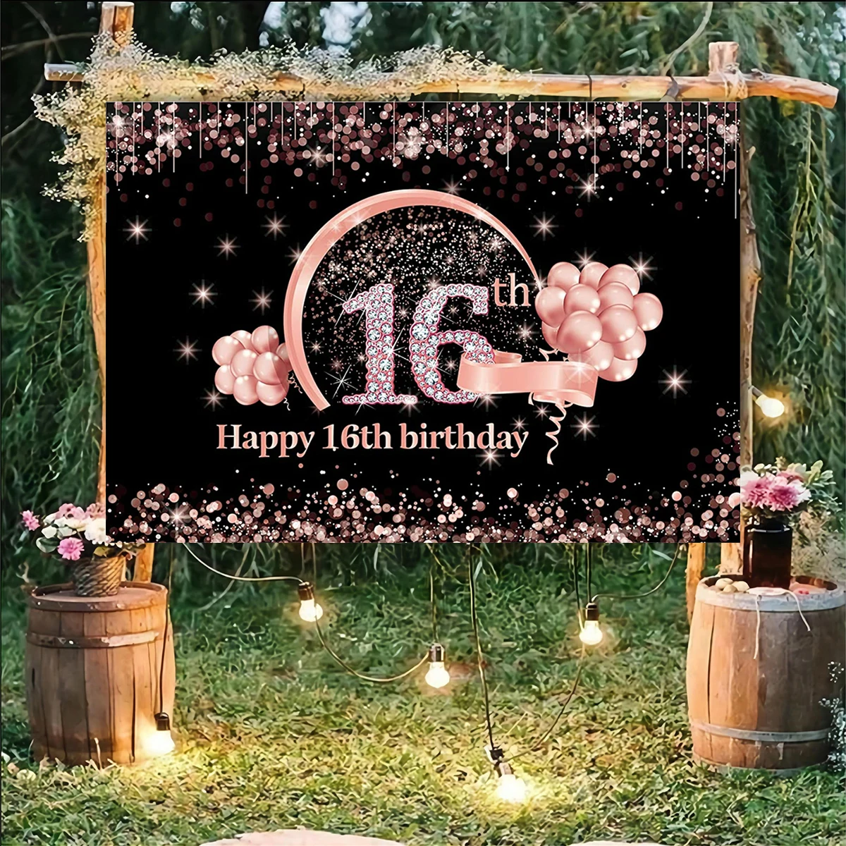 Happy 16 Birthday Backdrop Red Balloons Decor Banner Photo Studio Girls Photography Flag Light Family Party Celebration 10x6ft