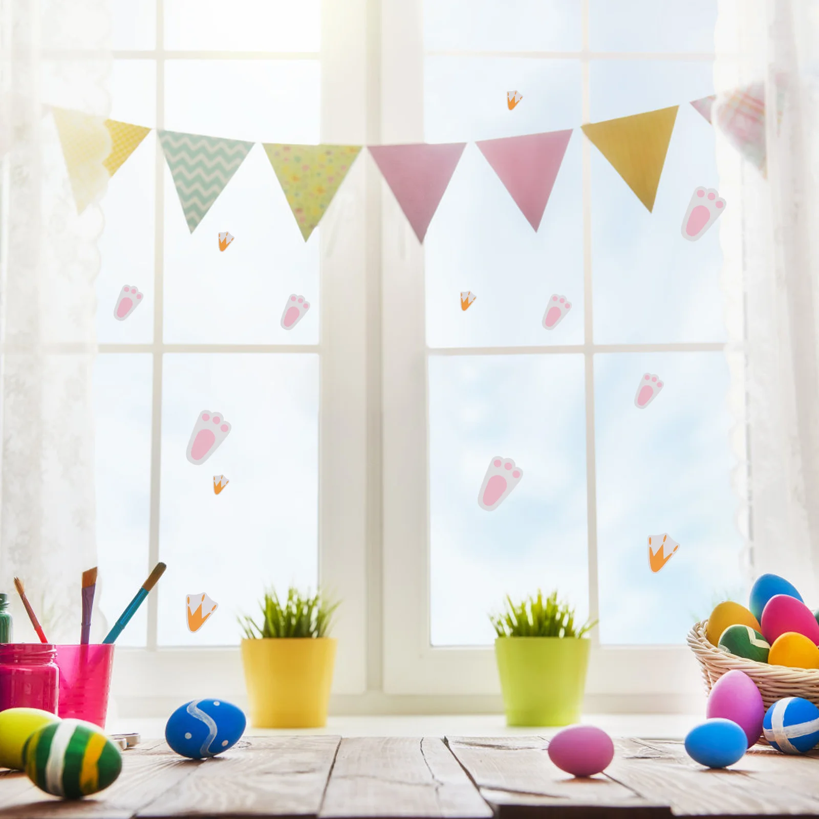 

3Sets Easter Rabbit Footprint Sticker PVC Removable Decals Kids Birthday Party Decorations Bunny Stickers Easter Stickers