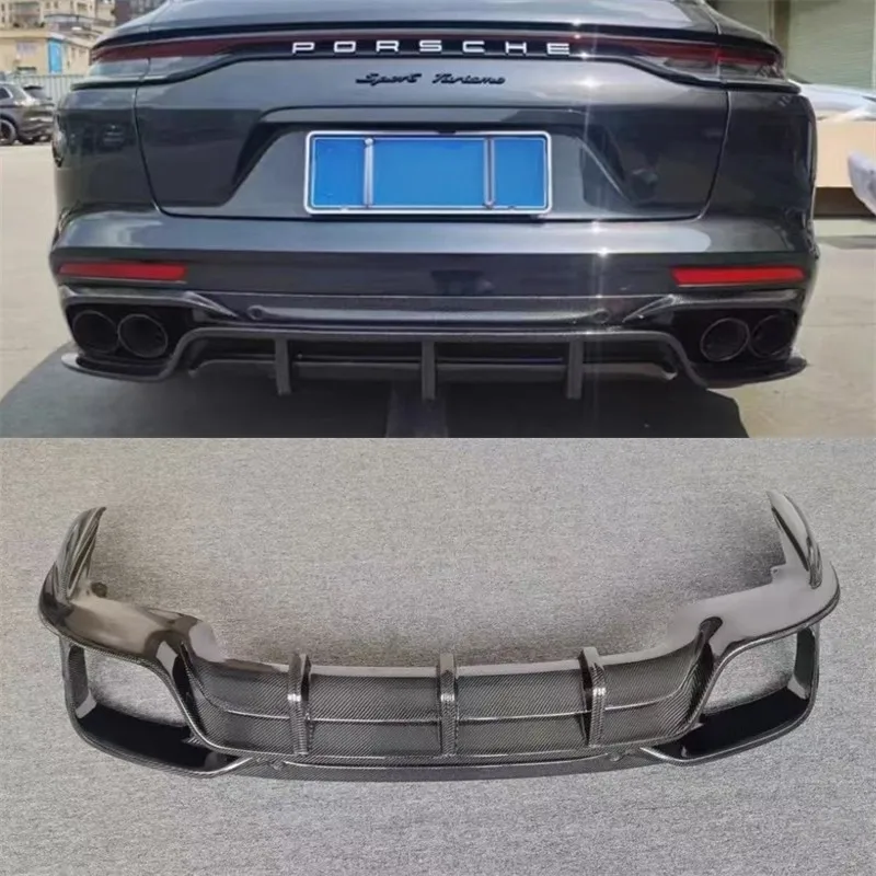 

Для Porsche Panamera 971 2017-2022 настоящий сухой автомобильный задний бампер из углеродного волокна, диффузор, сплиттер, спойлер, автомобильные аксессуары, комплект кузова