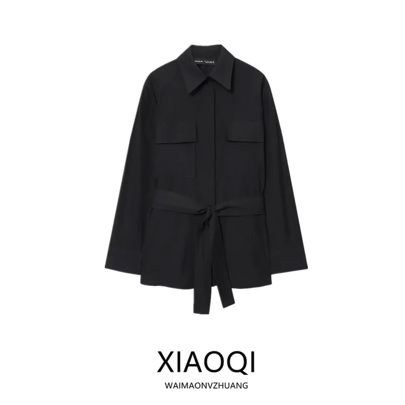 2025 Autunno Nuove donne Loose Commuter irt con cintura Design Confortevole Versatile Lungo Sve Office irt per le signore