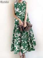 ZANZEA Bohemian Summer Sundress Women Fashion Floral Printed Sleeveless Holiday Midi Dress Party Ruffles Hem Vestido Sarafans
