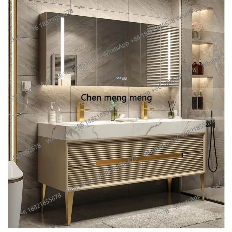 

Light Luxury Bathroom Cabinet Rock Plate Washstand Modern Washbasin Toilet Wash Basin Combination Suit Oak Milk Tea Color