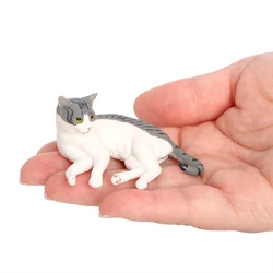 Bionic Pet Cat Ornament Gray and White Kitten Model Desk Cats Decoration Craft