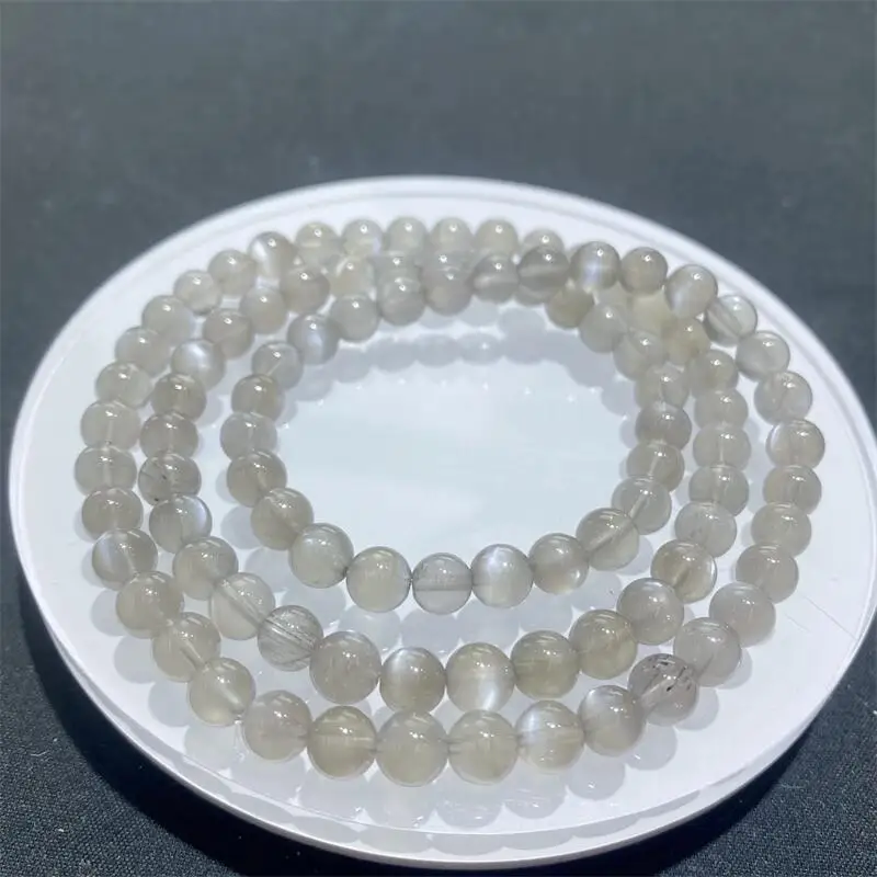 5/6 مللي متر الفضة الطبيعية القمر حجر الثلاثي دائرة سوار شفاء الأحجار الكريمة الخرز المستديرة مجوهرات زوجين هدية عيد 1 قطعة