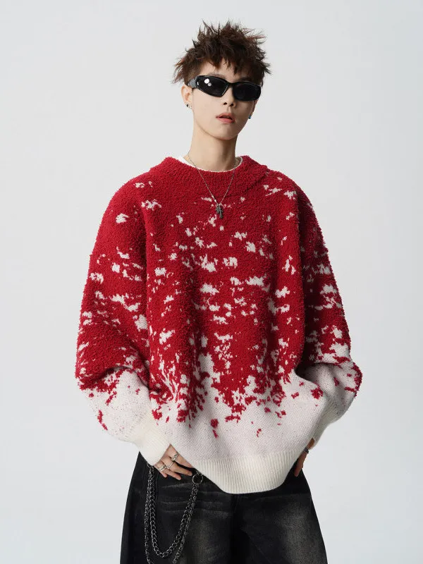 

Cisas New Year Aosphere Men's Knitted Sweater Snowflake adient Red Lazy Sle Couple Base irt Polyester Fiber