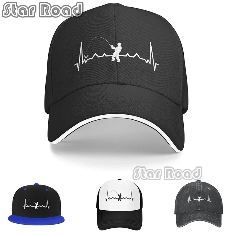 

Personalized Fishing Heartbeat Baseball Cap for Men Women Adjustable Fisherman Fish Dad Hat Sports Snapback Hats Summer Caps