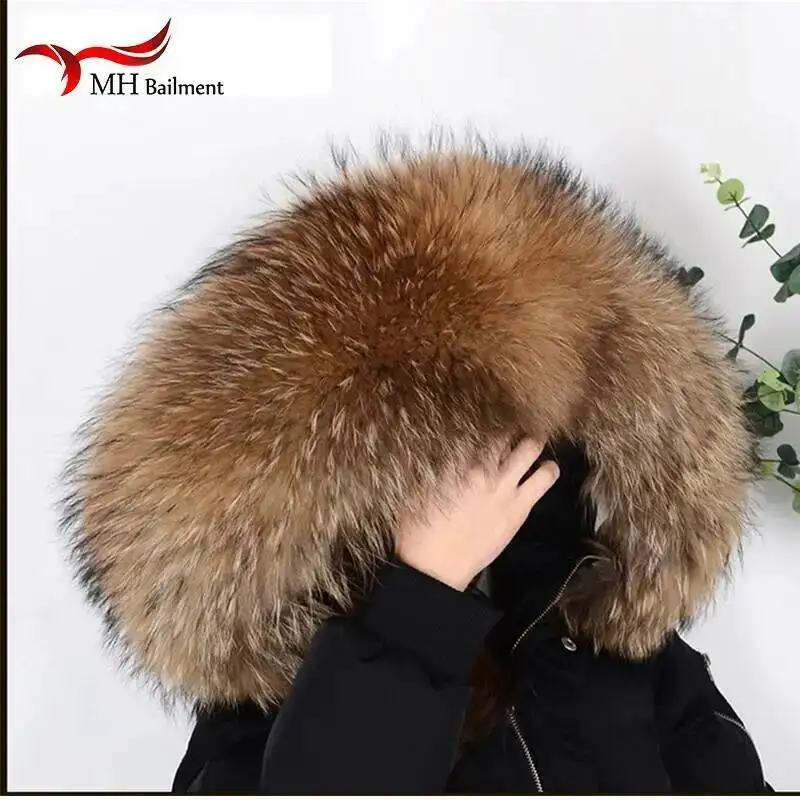 

Real Natural Raccoon Fur Collar Winter Women's Coat Hooded Solid Scarves Fluffy Collar Raccoon Fur Removabl Neck Scarves L#2