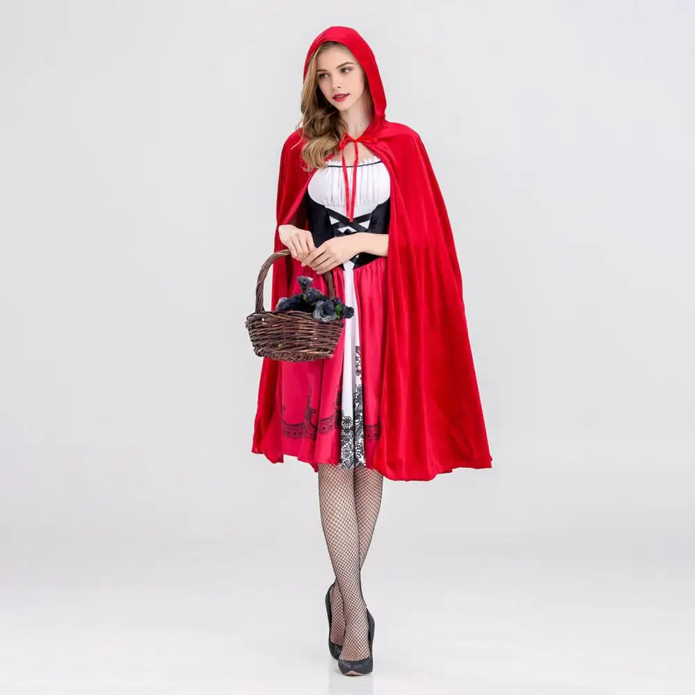 Halloween Costume Accessory Women's Little Witch Maid Cosplay Costume Set with Red Hat Cloak Dress for Halloween for Halloween