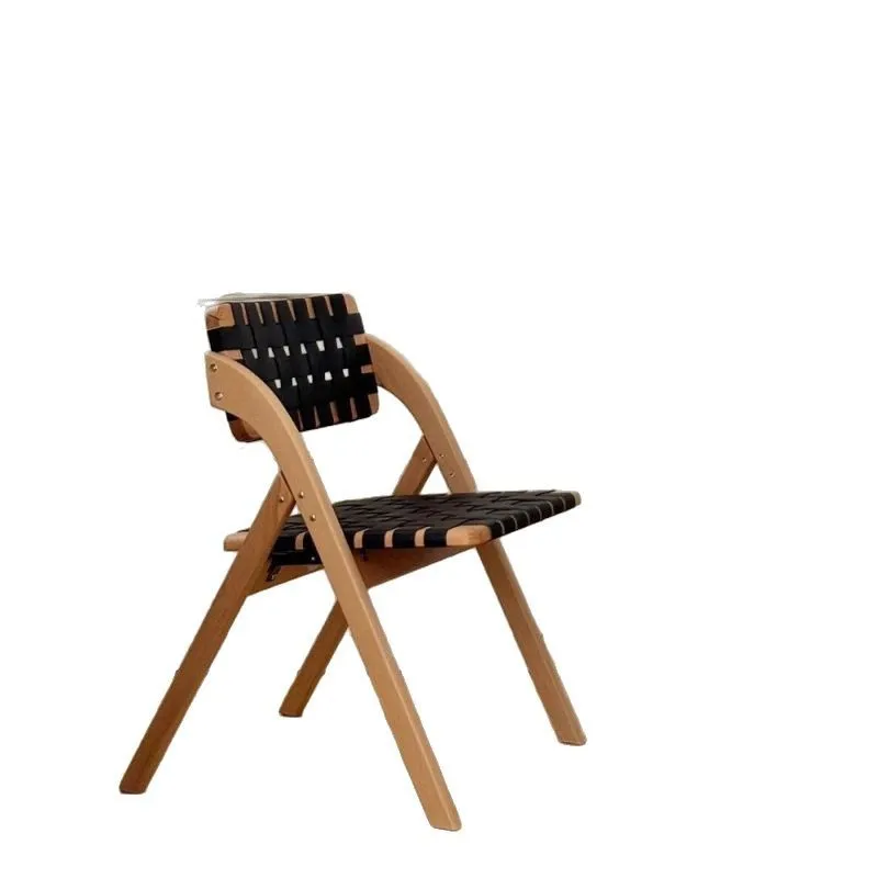 

Retro solid wood home living room small apartment saddle folding chair, dining table and chairs
