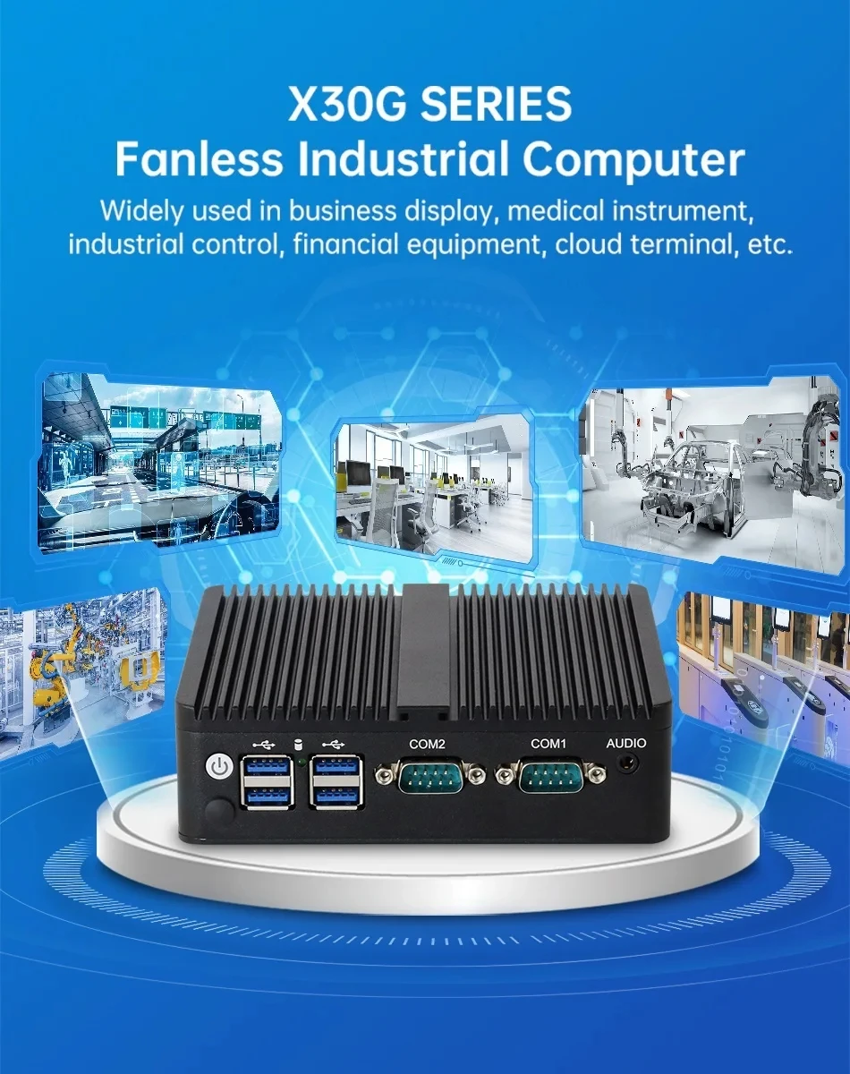 BEBEPC Fanless Industrial Mini PC with Intel Celeron J6412 J1900 Support Linux Computer with 2xRS232/485 2xGbE LAN Win10 Ready