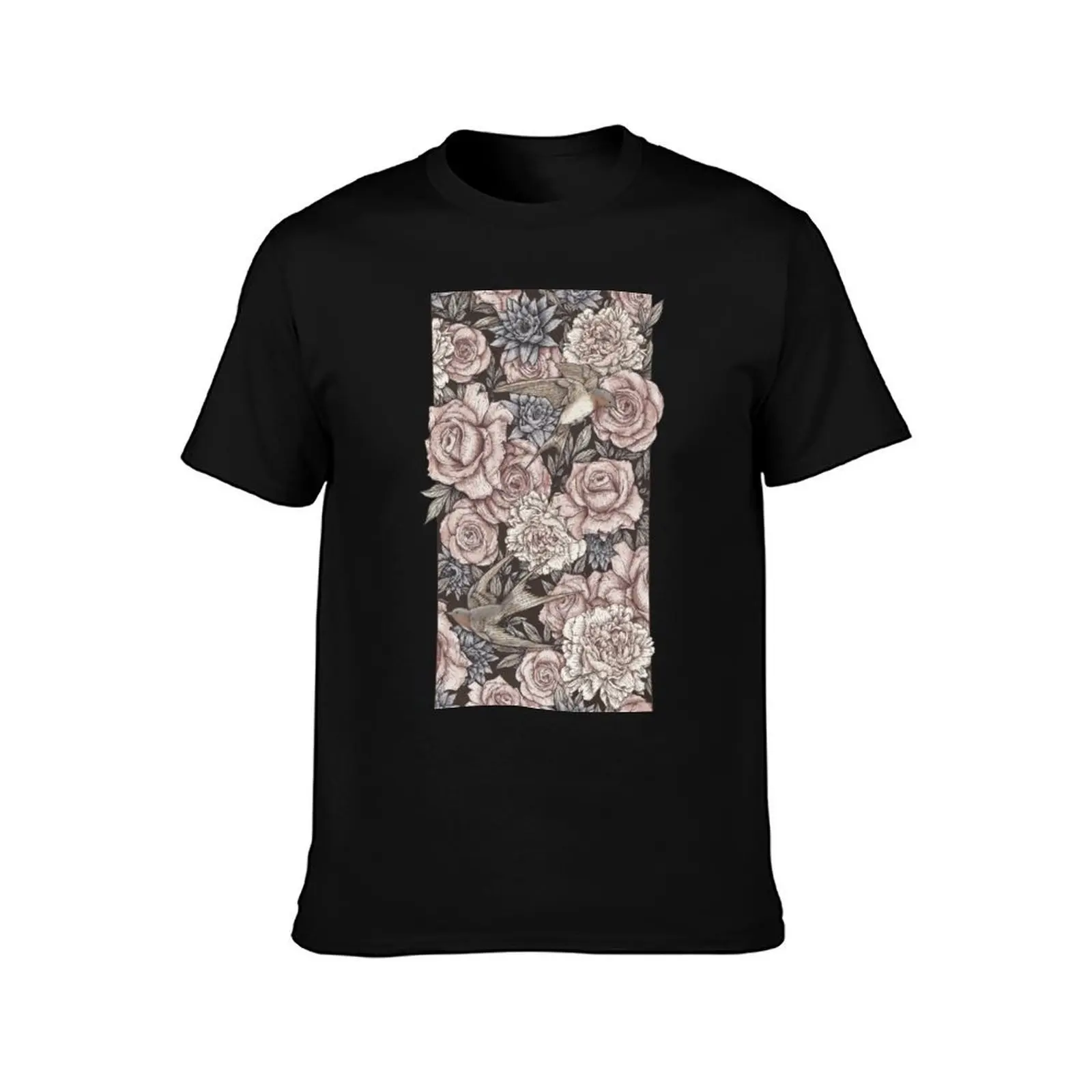 Flowers & Swallows T-Shirt Summer Fashion Casual Tee Shirt T-Shirt