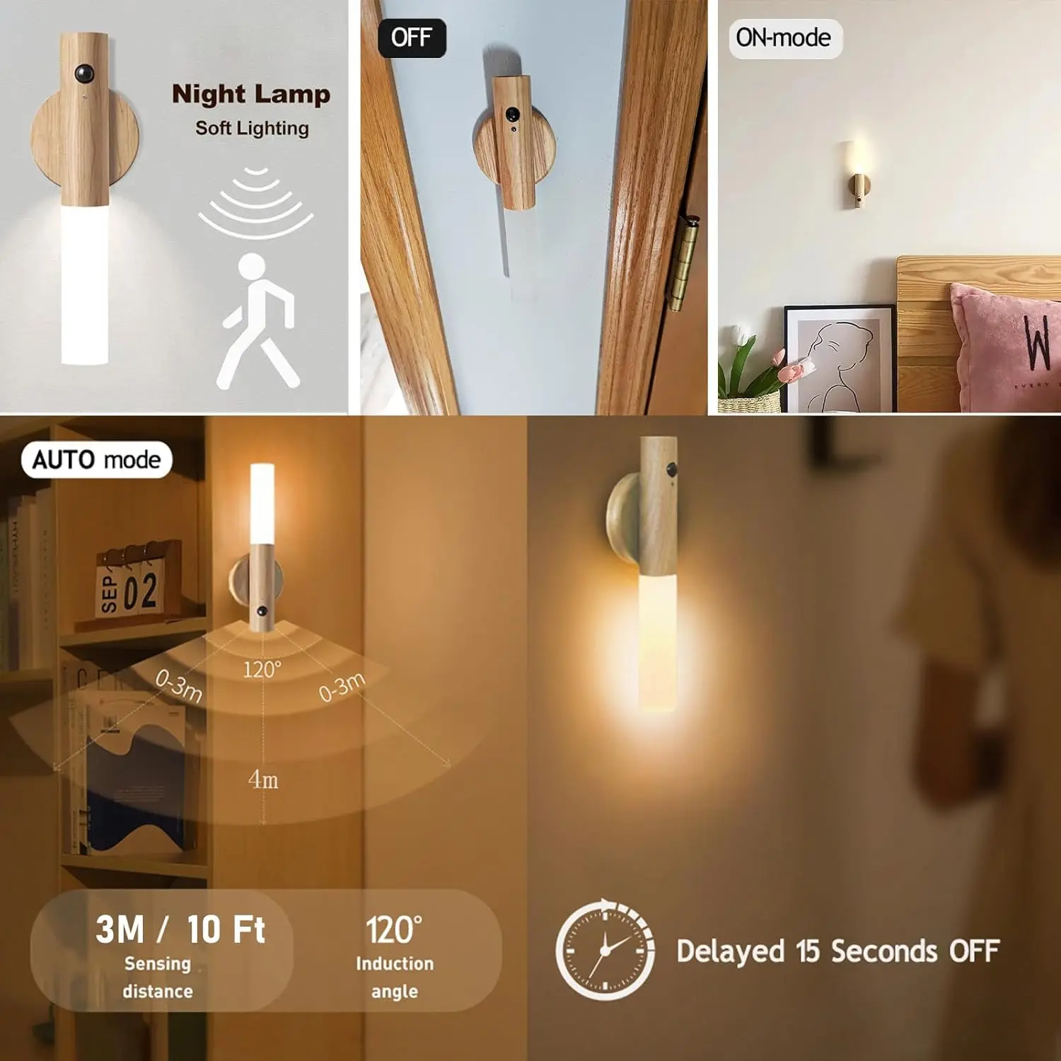Night Light Motion Sensor Rechargeable Wireless LED Wall Lamp 360°Rotation Magnetic For Room Kitchen Stair Cabinet Lights