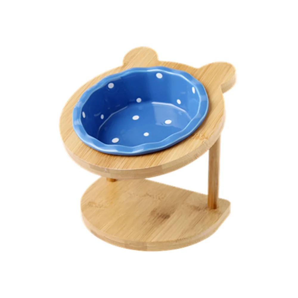 

Wooden Stand Cat Ceramic Bowl Non-Slip Flower Shaped Dog Cat Feeder Neck Protection Ergonomic Anti Vomiting Bowl Pet Supplies