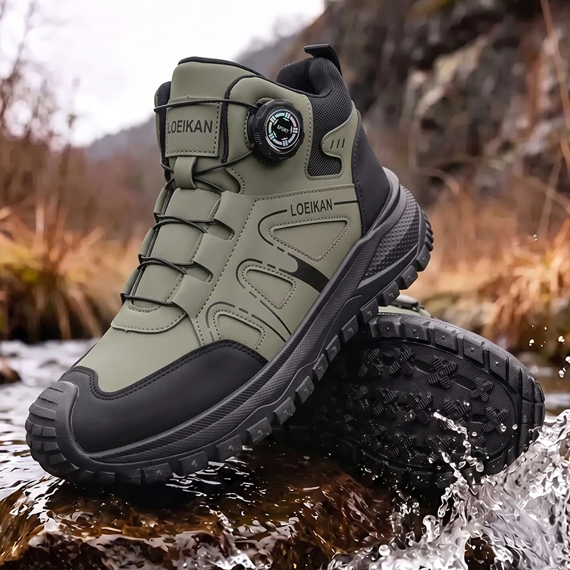 Herren High-Top Freizeitsneaker mit Drehknopf-Schnellschnürung, Schutzkappe und dicker rutschfester Sohle für den täglichen Pendelverkehr und das Gehen auf der Straße. – Detail 12