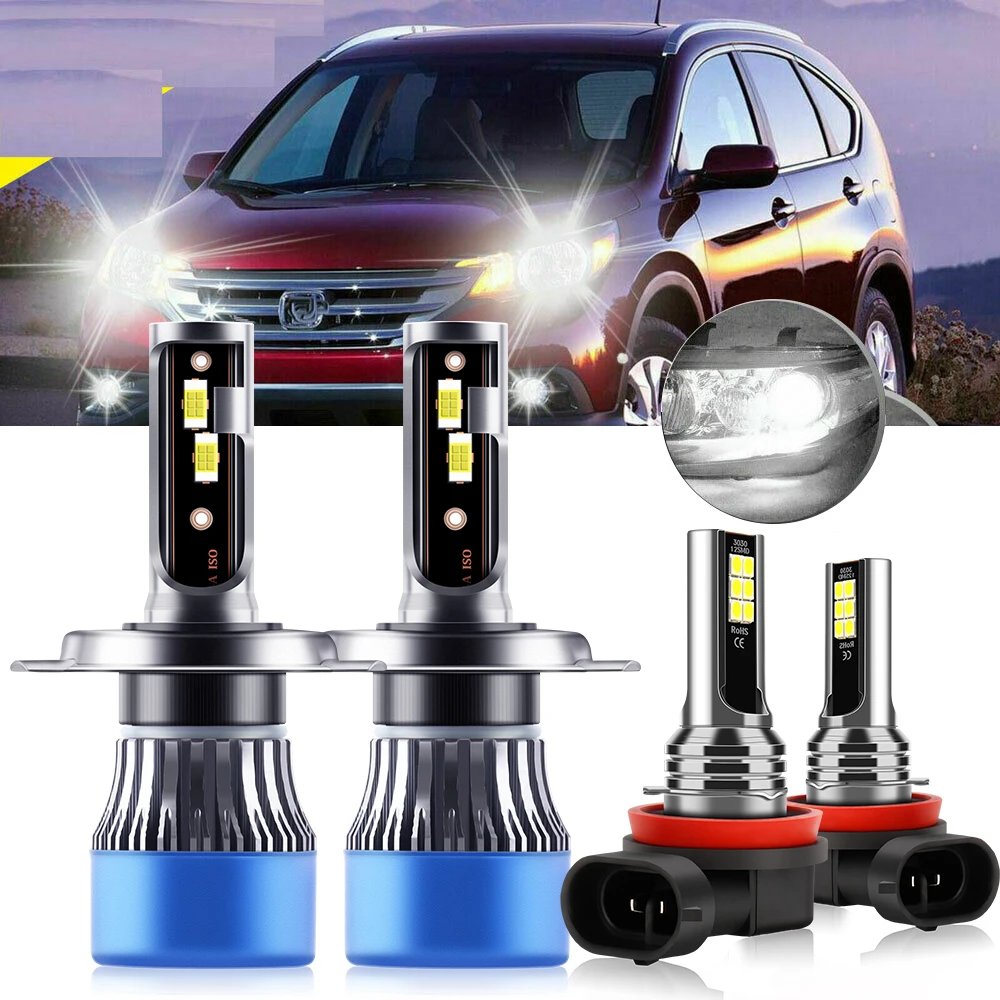 Lampadine per fari a LED 4x fendinebbia H4 Hi/Lo Beam H11 H9 H8 Kit di conversione di ricambio per auto per Honda CRV CR-V 2007-2012 2013 2014