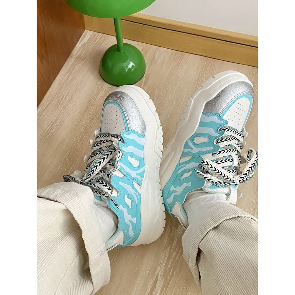 2024 Ins Trendy Customized Thick Sole Retro Women's Sports Shoes Mixed Colors Lacing Comfortable Top Women's Casual Shoes 24-165