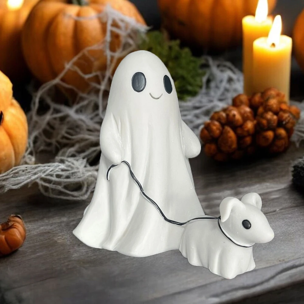 Halloween Decor Ghost Walking Dog Statue Ghost Decor for the home Funny Ghost Walking His Ghost Dog Cute Ornament Home Figurine