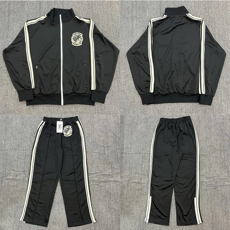 

SAINT Embroidered Stripe Sports Casual Zipper Jacket Pants Set