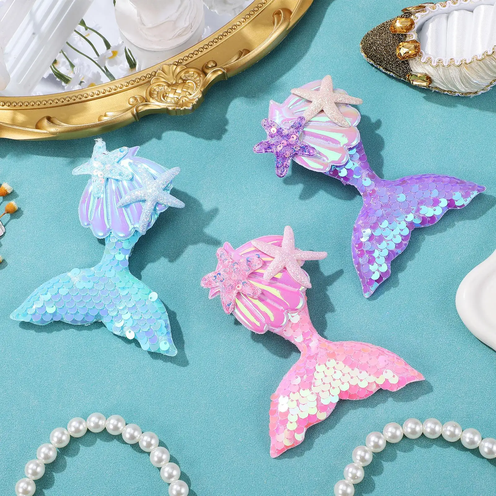 

6 Pcs Mermaid Hair Clips Fashionable Sequins Ocean Theme Women Girls Accessories Wedding Party Birthday Decorations