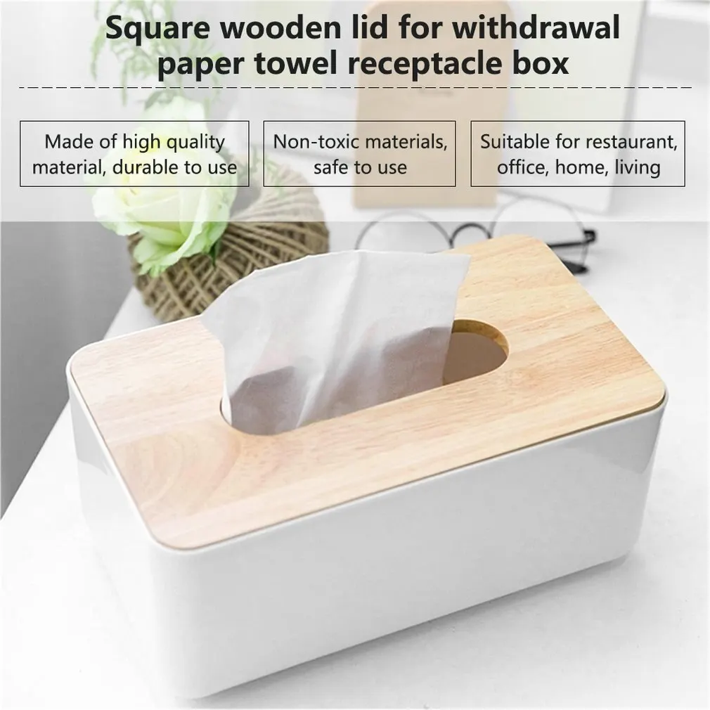 PP Oak Wood Tissue Box Home Office Car Container Organizer Decoration For Removable Tissue Simple Rectangle Shape