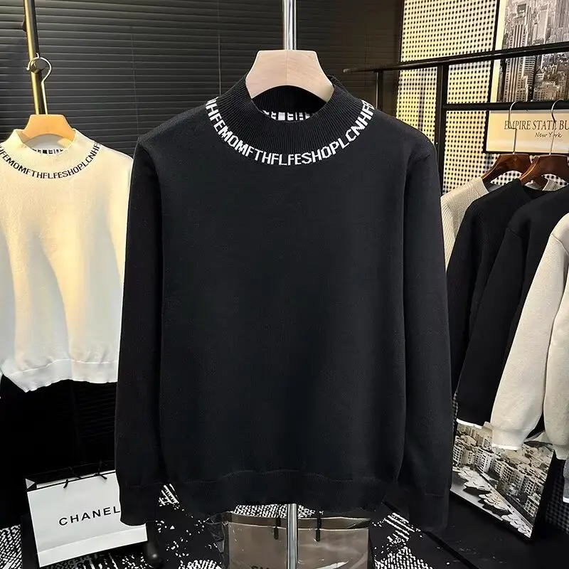 

Men's f High Collar Knitted Sweater Autumn Winter Faion Maturi Light Inner Wear Tassel Texture Casual Long Sve