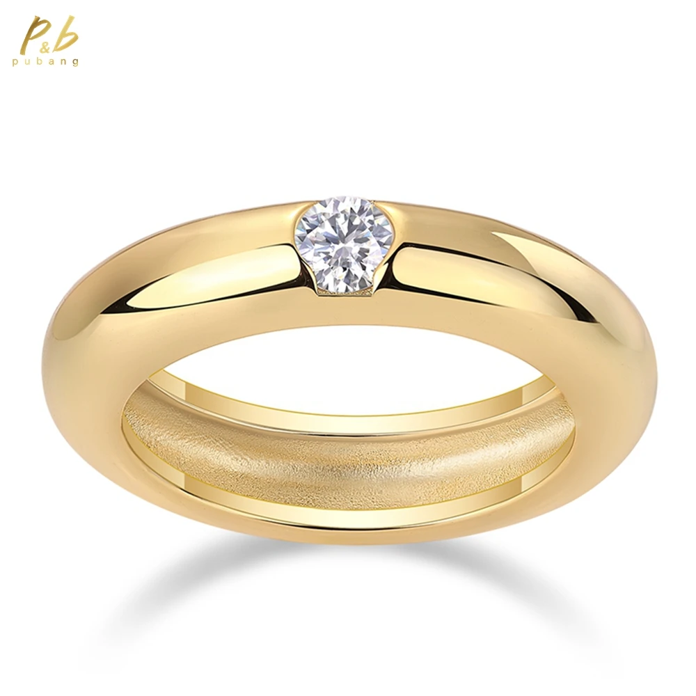 

PuBang Fine Jewelry Solid 925 Sterling Silver 3EX VVS1 D Color Round Cut 4MM Real Moissanite Diamond Gems Vintage Ring for Women