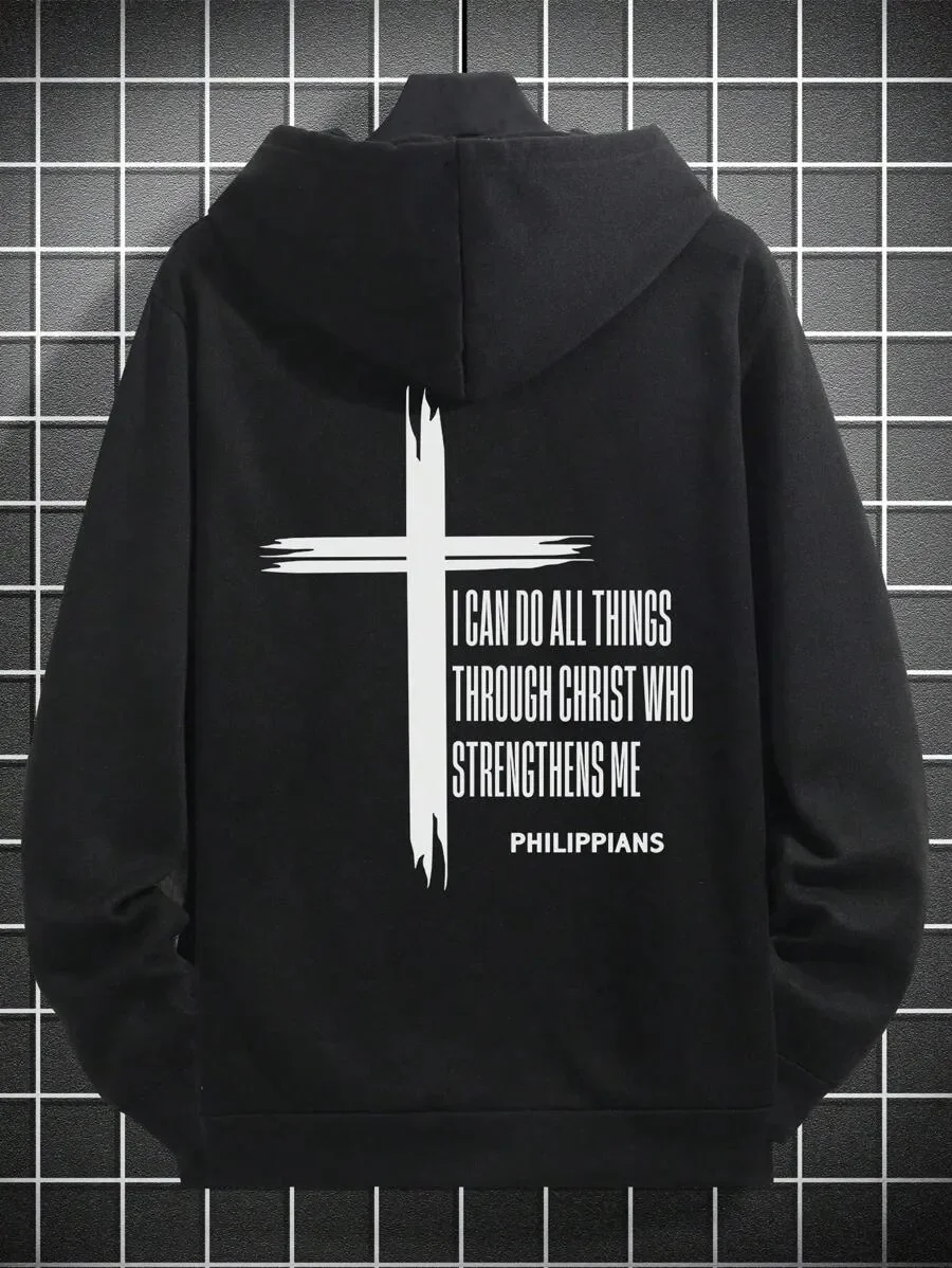 

Толстовка из чистого хлопка с религиозным крестом и вдохновляющим текстовым принтом. Идеально подходит для любителей религиозной и модной уличной одежды.