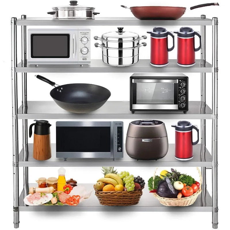 Stainless Steel Shelves 48x18.5 Inch 5 Tier Adjustable Shelf Storage Unit Stainless Steel Rack Shelving Heavy Duty Shelving