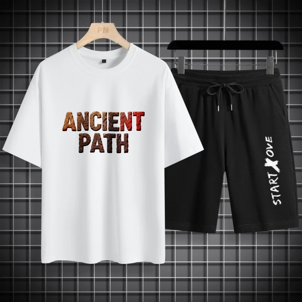 

Мужские комплекты футболок, модный мужской костюм из полиэстера, дышащий летний спортивный костюм, комплект одежды с короткими рукавами и шортами