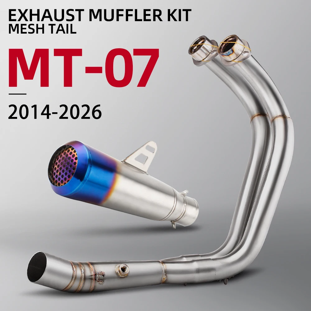 

Комплект полной выхлопной системы для мотоциклов: передняя соединительная труба, глушитель с сетчатым портом для YAMAHA R7 MT07 FZ07 XSR700 2014-2026